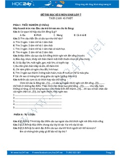 Đề thi học kì 2 môn Sinh học lớp 7 năm 2016-2017 có đáp án