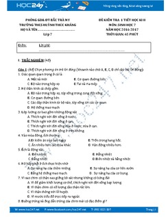 Đề thi học kì 2 môn Sinh học lớp 7 trường THCS Huỳnh Thúc Kháng năm 2016-2017 có đáp án