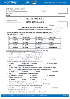 Đề thi học kỳ 2 môn tiếng Anh lớp 8 năm 2017 Thanh Oai - Hà Nội