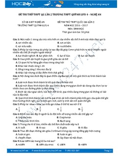 Đề thi thử THPT QG năm 2017 lần 2 môn Sinh học trường THPT Quỳnh Lưu 4- Nghệ An