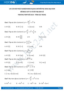 145 câu Trắc nghiệm Ứng dụng đạo hàm để khảo sát và vẽ đồ thị hàm số của THPT Kế Sách