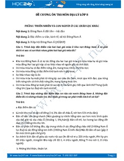 Đề cương ôn thi học kì 2 môn Địa lý  lớp 8 năm 2017