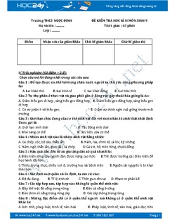 Đề thi học kì 2 môn Sinh học lớp 9 Trường THCS Ngọc Định