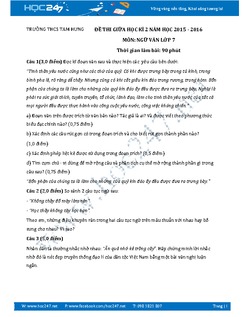 Đề thi học kì 2 Ngữ văn 7 năm 2016 - THCS Tam Hưng