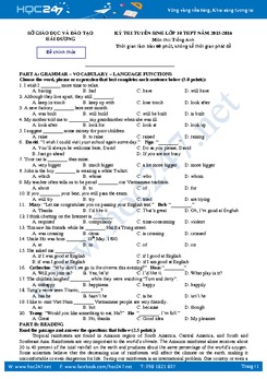 Đề thi tuyển sinh vào lớp 10 THPT môn tiếng Anh tỉnh Hải Dương năm 2016
