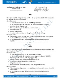 Đề thi học kì 2 môn Sinh học lớp 11 trường THPT Trần Hưng Đạo