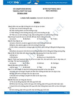 Đề thi học kì 2 môn Sinh học lớp 11 trường THPT Tây Nam