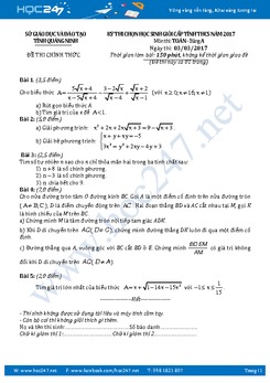 Đề thi HSG Toán 9 cấp Tỉnh 2017 có đáp án Sở GD&ĐT Quảng Ninh