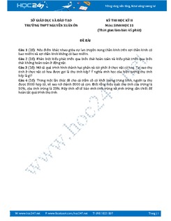 Đề thi học kì 2 môn Sinh học lớp 11 trường THPT Nguyễn Xuân Ôn