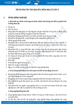 Đề cương ôn thi học kì 2 môn Địa lý lớp 9 năm 2017