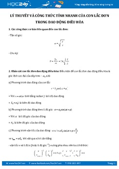 Lý thuyết và công thức tính nhanh của con lắc đơn trong DĐĐH