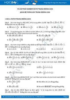 99 Câu Trắc nghiệm Quan hệ vuông góc trong không gian có đáp án