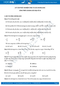 257 câu Trắc nghiệm Lượng giác Đại số 10 có đáp án