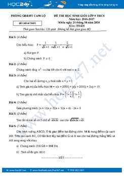 Đề thi HSG Toán 9 năm 2016 Phòng GD&ĐT Cam Lộ có đáp án