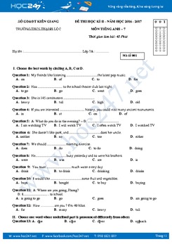 Đề thi học kỳ 2 môn tiếng Anh lớp 7 năm 2017 THCS Thạnh Lộc - Kiên Giang