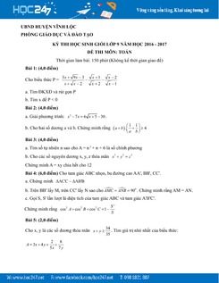 Đề thi HSG Toán 9 năm 2017 Phòng GD&ĐT Vĩnh Lộc có đáp án