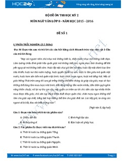 Bộ đề thi học kì 2 môn Ngữ văn lớp 8 năm 2015 - 2016