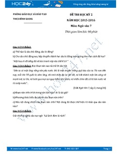 Đề thi học kì 2 Ngữ văn 7 năm 2016 - THCS Bình Giang