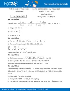 Đề thi HSG Toán 9 cấp thành phố năm 2017 Phòng GD&ĐT TP Thanh Hoá có đáp án