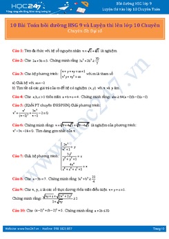 10 Bài Toán bồi dưỡng học sinh giỏi 9 và Luyện thi lên lớp 10 Chuyên (Chuyên đề: Đại số)