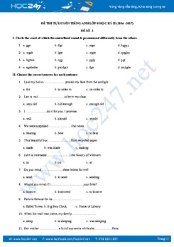 Đề thi tự luyện tiếng Anh lớp 8 học kỳ II năm 2017