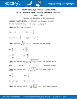 Đề thi HSG Toán 9 năm 2016-2017 Phòng GD&ĐT Phù Ninh có đáp án