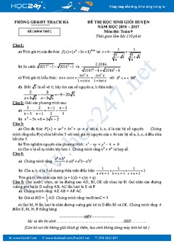 Đề thi HSG Toán 9 cấp huyện năm 2016-2017 Phòng GD&ĐT Thạch Hà có đáp án