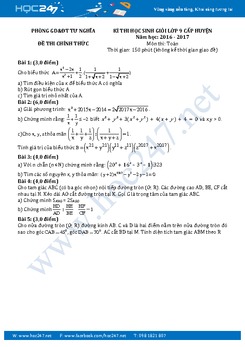 Đề thi HSG Toán 9 cấp huyện năm 2016-2017 Phòng GD&ĐT Tư Nghĩa có đáp án