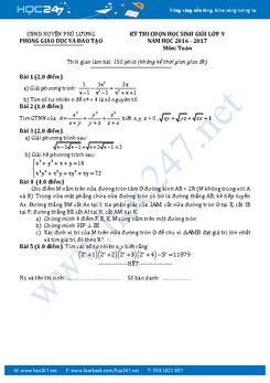 Đề thi HSG Toán 9 năm 2016-2017 Phòng GD&ĐT Phú Lương có đáp án
