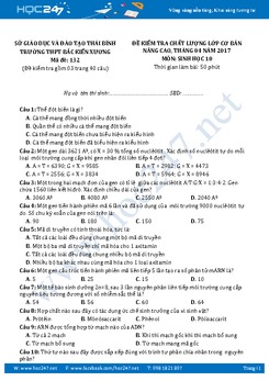 Đề thi học kì 2 môn Sinh học lớp 10 Trường THPT Bắc Kiến Xương