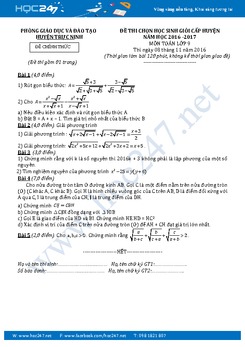 Đề thi HSG Toán 9 cấp huyện năm 2016-2017 Phòng GD&ĐT Trực Ninh có đáp án