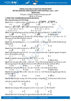Đề thi HSG Toán 9 năm 2016-2017 Phòng GD&ĐT Thanh Thuỷ có đáp án