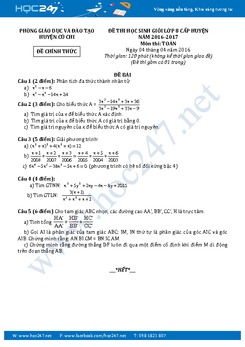 Đề thi HSG Toán 8 cấp huyện năm 2016-2017 Phòng GD&ĐT Củ Chi có đáp án