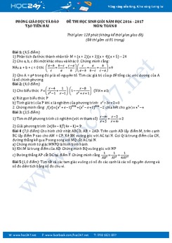 Đề thi HSG Toán 8 năm 2016-2017 Phòng GD&ĐT Tiền Hải có đáp án