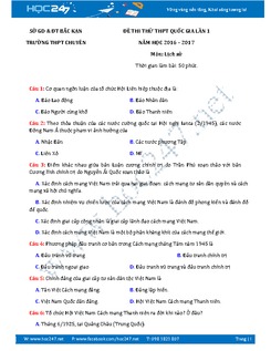 Đề thi thử THPT QG môn Lịch sử năm 2017 - Sở GD và ĐT Bắc Cạn