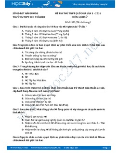 Đề thi thử THPT QG môn Lịch sử năm 2017 - Trường THPT Kim Thành 2