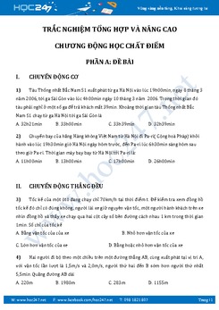 140 câu trắc nghiệm Động học chất điểm Vật Lý 10 có đáp án