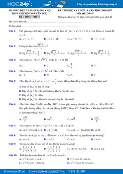 Đề thi học kì 2 Toán 11 THPT chuyên Nguyễn Huệ - Hà Nội năm học 2016 - 2017 có lời giải chi tiết