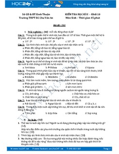 Đề thi học kì 2 môn Sinh học lớp 10 trường THPT BC Chu Văn An.
