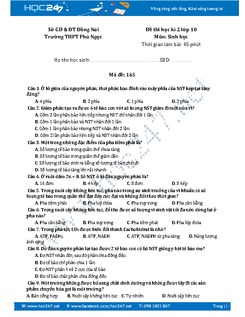 Đề thi học kì 2 môn Sinh học lớp 10 trường THPT Phú Ngọc