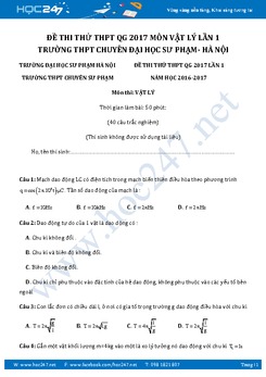 Đề thi thử THPT QG 2017 môn Vật Lý trường Chuyên ĐH Sư Phạm- Hà Nội