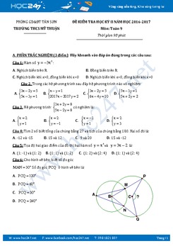 Đề thi HK 2 môn Toán 9 năm 2016-2017 trường THCS Mỹ Thuận có đáp án