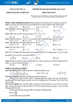 Đề thi HK 2 môn Toán 8 năm 2016-2017 Phòng GD&ĐT Yên Lạc có đáp án