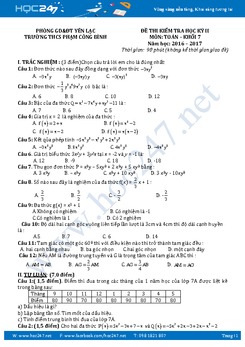 Đề kiểm tra HK 2 môn Toán 7 năm 2016-2017 Trường THCS Phạm Công Bình có đáp án