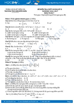 Đề kiểm tra HK 2 môn Toán 7 năm 2016-2017 Trường THCS Bùi Hữu Diên có đáp án