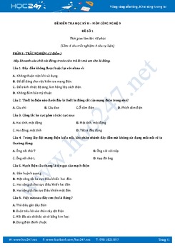 5 Đề thi học kì 2 môn Công nghệ lớp 9 có đáp án năm 2017