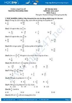 Đề kiểm tra HK 2 môn Toán 6 năm 2016-2017 Trường THCS Đồng Phúc có đáp án
