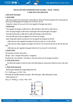 187 câu trắc nghiệm Dẫn xuất halogen - Ancol - Phenol Hóa 11 có đáp án