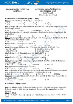 Đề thi HSG Toán 7 cấp huyện năm 2016-2017 Phòng GD&ĐT Lâm Thao có đáp án