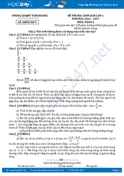 Đề thi HSG Toán 6 năm 2016-2017 Phòng GD&ĐT Tam Dương có đáp án